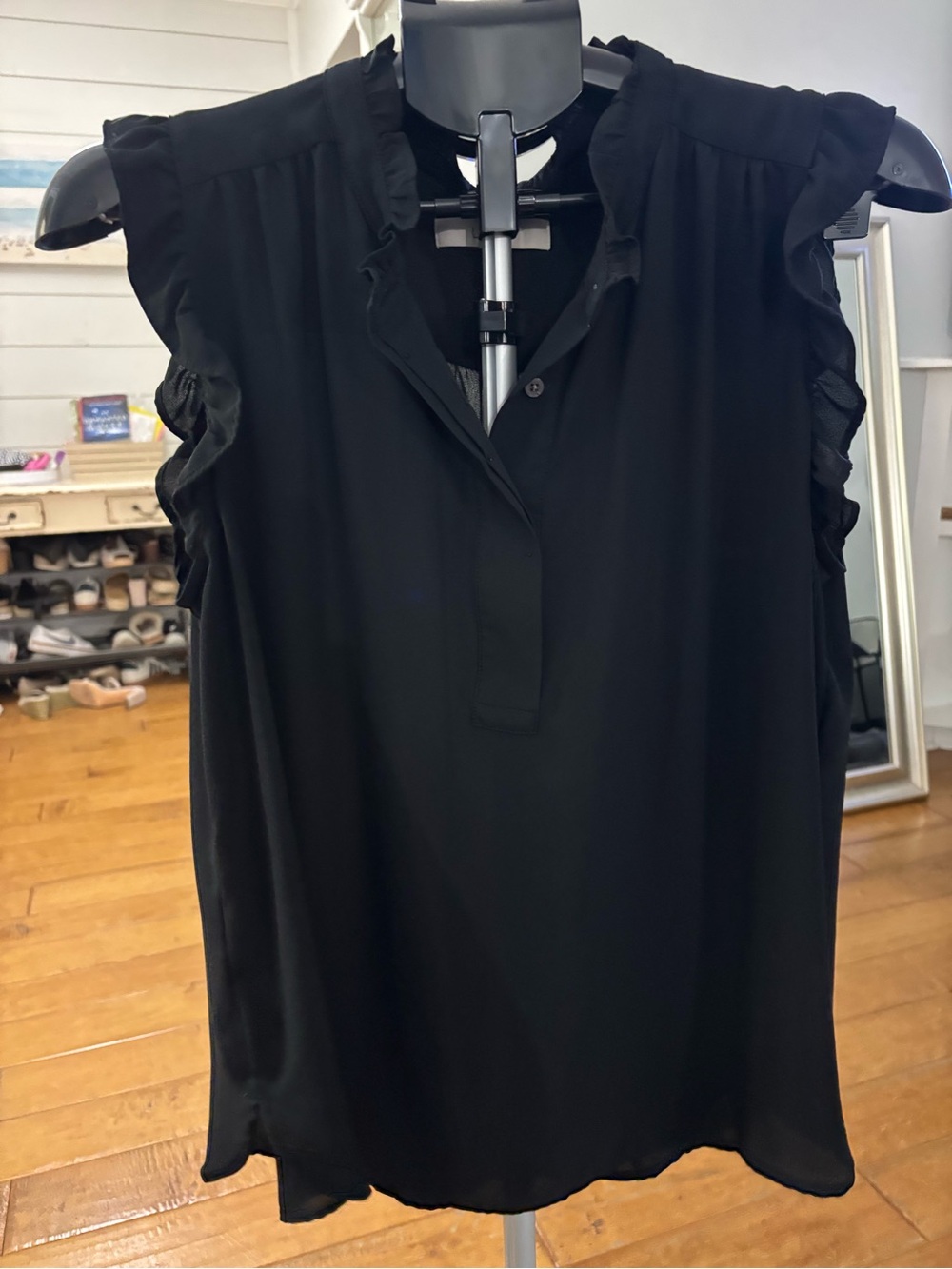 LOFT Black Ruffle Sleeve Blouse